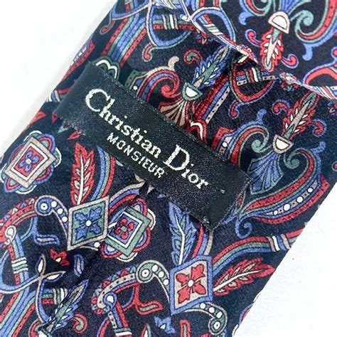 dior vintage ligjt blue embroidered tie|Vintage Christian Dior Monsieur Blue Geometric Silk Tie USA.